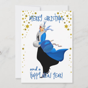 Cartão De Festividades senhora do Natal vintage saudação de Natal feliz