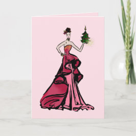 Cartão De Festividades Senhora Elegante em Vermelho