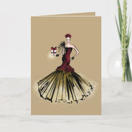 Cartão De Festividades Senhora Elegante na Dourada