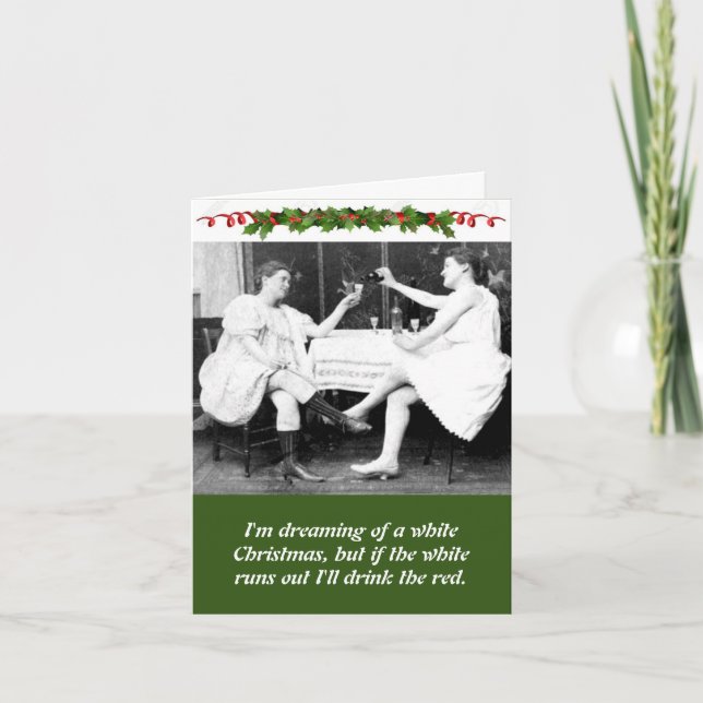 Cartão De Festividades Senhoras Engraçadas Bebem Vinho No Natal (Frente)