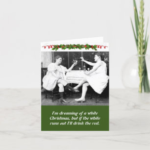 Cartão De Festividades Senhoras Engraçadas Bebem Vinho No Natal