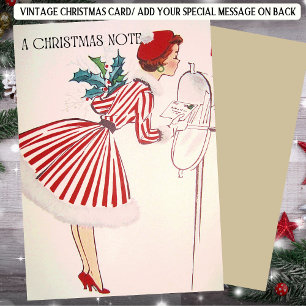 Cartão De Festividades Senhorita de Natal Retro Vermelha com