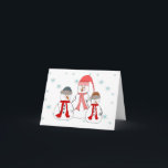 Cartão De Festividades Senhoritas Boneco de neve, arte lunática das<br><div class="desc">As senhoritas felizes Boneco de neve ou a mulher da neve estão na neve com seus bonecos de neve de duas crianças que sorriem e que acenam às pessoas que passam perto. Este design de cartão seria grande para mais ou menos toda a ocasião que você quiser enviar a um...</div>