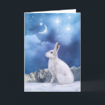 Cartão De Festividades Sentinela enluarada<br><div class="desc">Uma lebre ártica em uma paisagem nevado.</div>