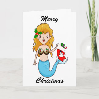 Cartão De Festividades Sereia Azul Feliz de Natal Com Balança