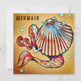 Cartão De Festividades Sereia com Desenho de Célula do Mar
