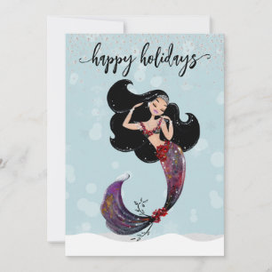 Cartão De Festividades Sereia de Férias Natal Diamante Brilho