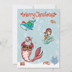Cartão De Festividades Sereia Feliz Natal Papai Noel Vida Marinha