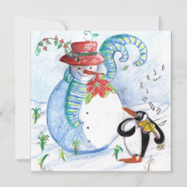 CARTÃO DE FESTIVIDADES SERENADE DE INVERNO DE SNOWMAN E PENGUIN