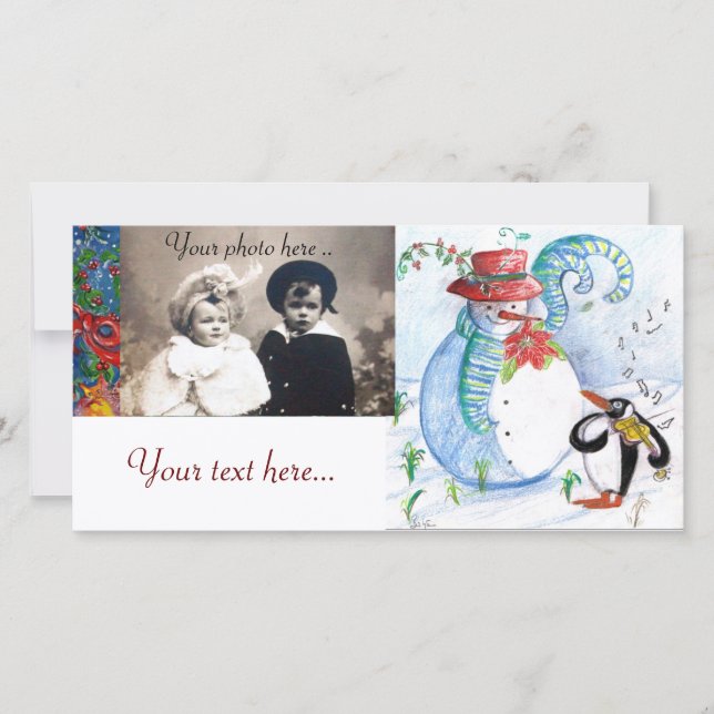 CARTÃO DE FESTIVIDADES SERENATA DE INVERNO DO BONECA DE NEVE E PINGUIM (Frente)