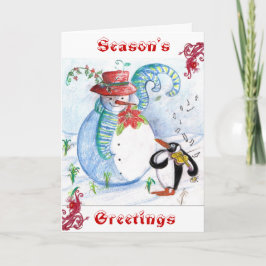 CARTÃO DE FESTIVIDADES SERENATA DE INVERNO DO BONECA DE NEVE E PINGUIM