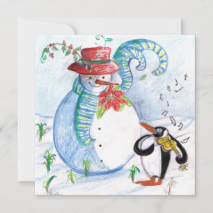 Cartão De Festividades SERENATA DE INVERNO DO BONECo DE NEVE E DO PENGUIM