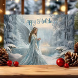 Cartão De Festividades Serene Winter Angel Christmas<br><div class="desc">Este elegante cartão de Natal apresenta um anjo sereno de inverno em pé numa floresta nevada, simbolizando a paz e a graça durante o feriado. Com blues suaves e neve brilhante, esta design irradia calma e tranquilidade, fazer uma bela escolha para enviar desejos de feriado sinceros. Ideal para quem aprecia...</div>