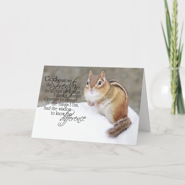 Cartão De Festividades Serenity Prayer Snowy Chipmunk (Frente)