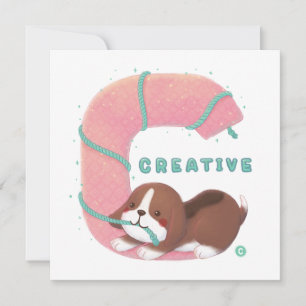 Cartão De Festividades Série Alfabeto: Ilustração de Beagle Criativo "C"