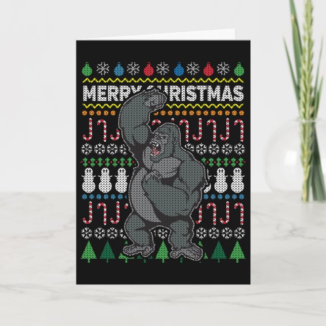 Cartão De Festividades Série Gorilla Ugly Christmas Sweater (Frente)