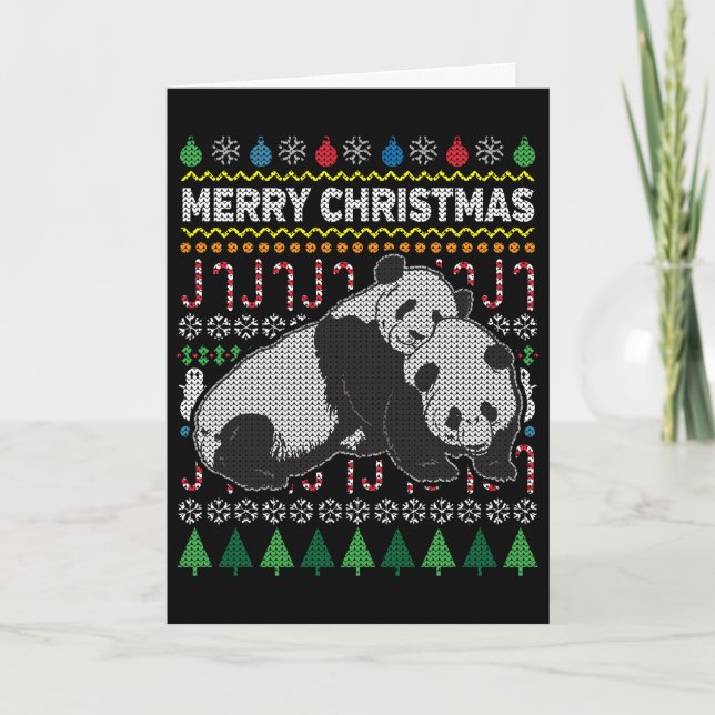 Cartão De Festividades Série Pandas Ugly Christmas Sweater (Frente)
