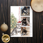 Cartão De Festividades Sesame Shiba Inu - Foto de Cão de Pet da Árvore de<br><div class="desc">Este lindo cartão de Natal do Sesame Shiba Inu apresenta uma Shiba preta e bronca vestindo um chapéu de Papai Noel sentado em frente a uma árvore de Natal iluminada. A saudação no cartão diz "Feliz Natal" e pode ser personalizada. Personalize ainda mais este cartão de feriado com três fotos...</div>