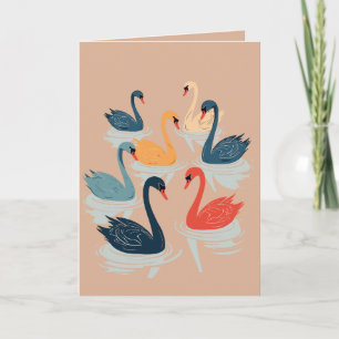 Cartão De Festividades Sete Cisnes Nadando Estêncil no Estilo 7