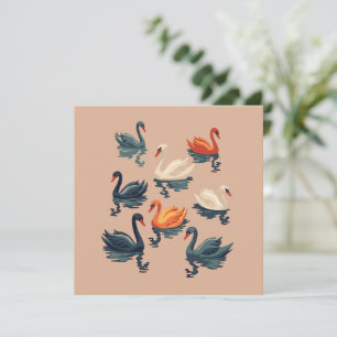 Cartão De Festividades Sete Cisnes Nadar Corte Estilo Estêncil 5
