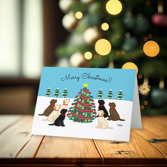 Cartão De Festividades Sete Labradores e árvore de Natal (Seven Labradors and Christmas Tree Design Christmas Cards for Labrador Owners.)