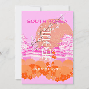 Cartão De Festividades Seul Coreia do Sul, Viagem Art, rosa
