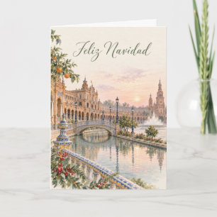 Cartão De Festividades Sevilha Praça de Espanha Aquarela Natal