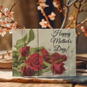 Cartão De Festividades Shabby Chic, Rosas Pintadas de Vermelho Dia das Mã