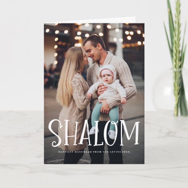 Cartão De Festividades Shalom White Lettering Overlay Happy Hanukkah (Frente)