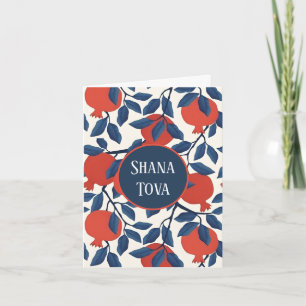 Cartão De Festividades Shana Tova Design Botânico de Romã Elegante