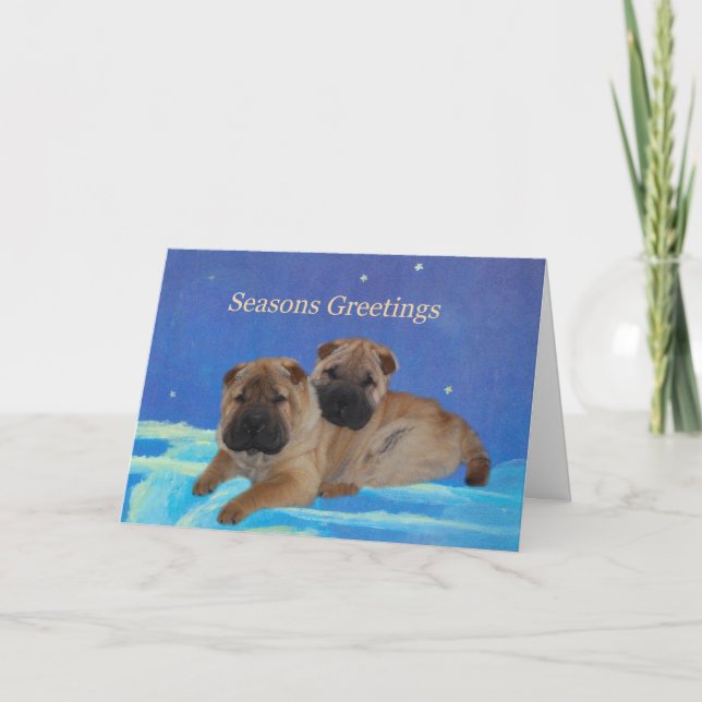 Cartão De Festividades Shar Pei Puppy Seasons Saudações (Frente)
