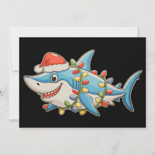 Cartão De Festividades Shark Natal Santa Hat Xmas Luz Sharkmas