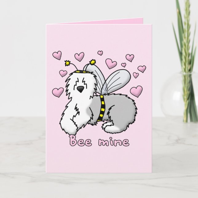 Cartão De Festividades Sheepdog inglês velho da mina da abelha (Frente)