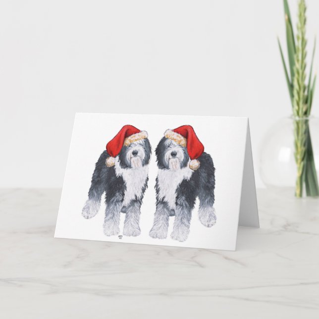Cartão De Festividades Sheepdog Santa Hat (Frente)