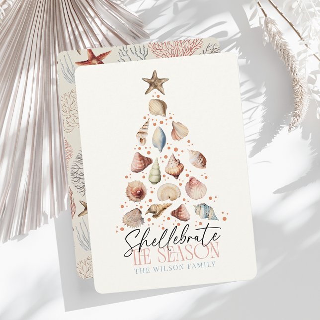 Cartão De Festividades Shellebrate a Árvore de Natal da Season Seashell (Criador carregado)