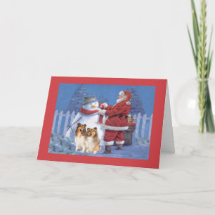 Cartão De Festividades Sheltie Christmas Card Papais noeis e Snowman