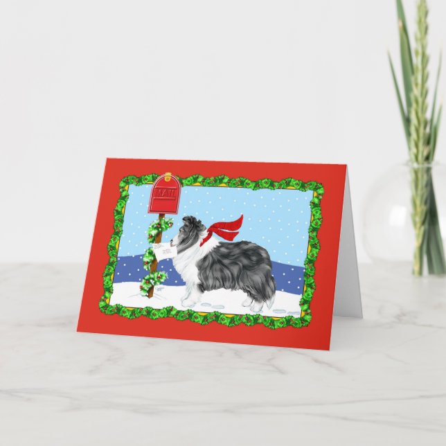 Cartão De Festividades Sheltie Christmas Mail Bi Black (Frente)