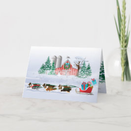 Cartão De Festividades Sheltie Dogs Brown, Black and Cinza, Pulando Sleig