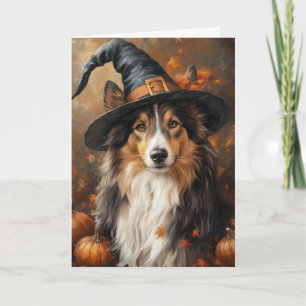 Cartão De Festividades Sheltie Tri-Color Bruxa Halloween