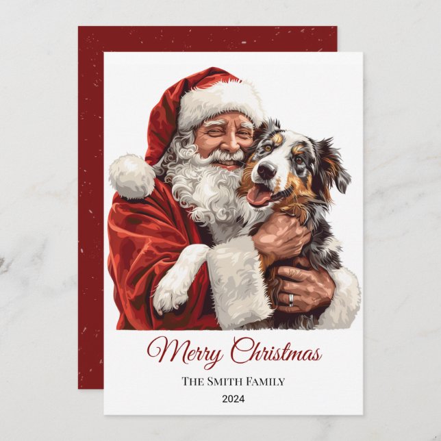 Cartão De Festividades Shepherd Dog Papai Noel Natal australiano (Frente/Verso)