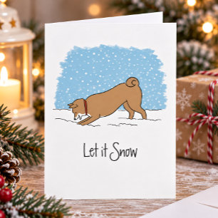 Cartão De Festividades Shiba Inu Deixe Nevar - Cachorro Feliz Natal