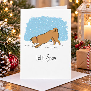 Cartão De Festividades Shiba Inu Deixe Nevar - Cachorro Feliz Natal
