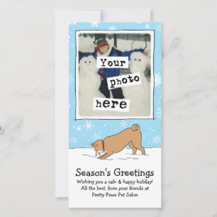 Cartão De Festividades Shiba Inu no Feriado de Neve com Texto Personaliza