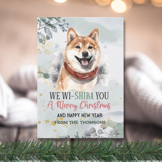 Cartão De Festividades Shiba Inu, uma Atriz Aquosa, Natal (Criador carregado)