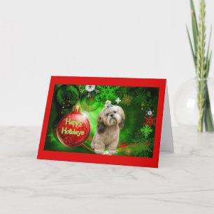 Cartão De Festividades Shih Tzu Christmas Card Happy Holidays Ball