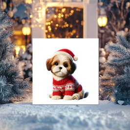 Cartão De Festividades Shih Tzu com Suéter Vermelho