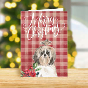 Cartão De Festividades Shih Tzu Dog Red Xadrez Natal