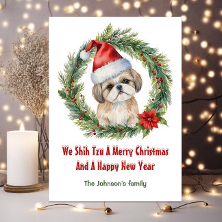 Cartão De Festividades Shih Tzu Papais noeis Feliz Natal