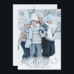 Cartão De Festividades Shimmering Winter Blue BELIEVE Script manuscrito<br><div class="desc">ACREDITE em um belo roteiro manuscrito em uma cor azul brilhante de inverno. (DICA DE FOTO: Para obter os melhores/mais rápidos resultados, escolha uma foto com o assunto no meio e/ou faça um pré-recorte para uma forma semelhante, conforme mostrado ANTES do upload, e ela preencherá o espaço de fotos fornecido...</div>