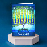 Cartão De Festividades "Shine" azul menorah nome personalizado Hanukkah<br><div class="desc">"Brilhar durante toda a temporada. Feliz Hanukkah." Uma foto de perto de uma brilhante, colorida, menorah de arte azul ajuda você a inaugurar o feriado de Chanucá. Sinta o calor e a alegria da época de férias sempre que você envia este cartão de saudação chanucá, incrivelmente colorido. Envelopes, adesivos, selos,...</div>